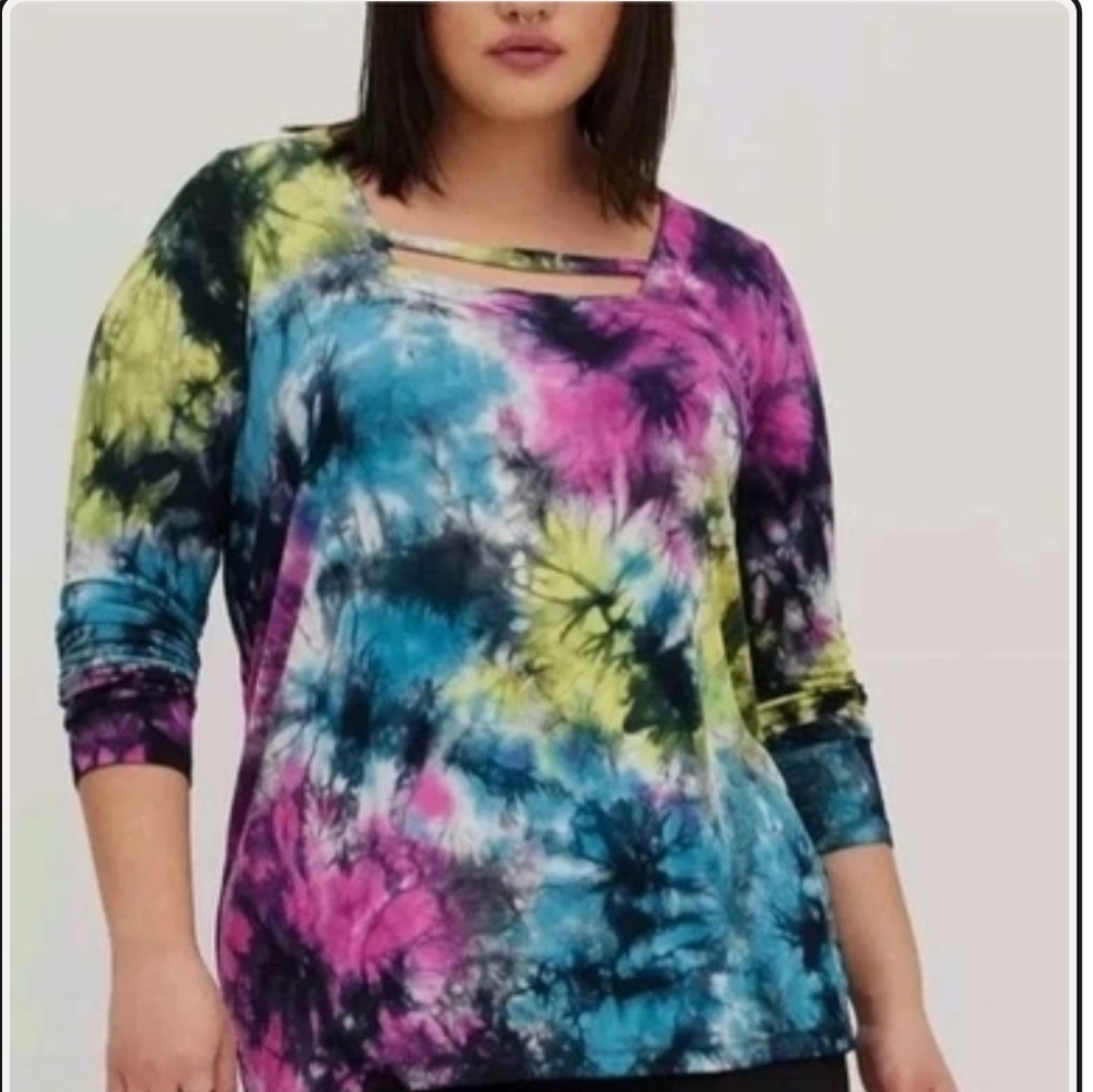 Torrid LS Strappy Tie Dye Square Neck Top Sz 0 (L/12)